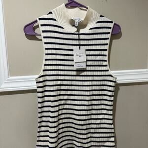 Dark Blue and White Striped Sleeveless Knit Top